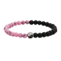 Bracciale di perline in pietra rosa e nero opaco con ciondolo Tai Chi Yin Yang per tutti - Turchese Rosa