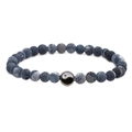 Donkerblauwe agaat kralenarmband met drakenadertextuur en een zwart-wit Yin Yang symbool - Verweerde steen