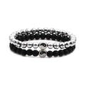 Detail view of Tai Chi Yin Yang bead bracelets with matte black and polished silver beads - Hematite