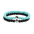 Yin Yang distance beaded bracelet set with matte black stones and turquoise beads - Turquoise