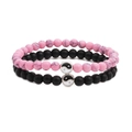 Matching Yin Yang couple beaded bracelets in matte black and pink marble stone texture - Pink Turquoise