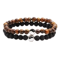 Tiger Eye and Lava Stone bead bracelet set with Tai Chi Yin Yang charms for couples - Yellow Tiger Eye + Lava Rock