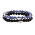 Lava stone and tiger eye bead bracelet set with yin yang tai chi charms for couples - Old Blue Vein and Lava Stone