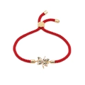 Bracciale regolabile in corda rossa con ciondolo a forma di libellula colorata in oro - Farfalla