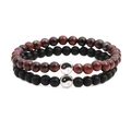 Matte black stone and red tiger eye beaded distance bracelets with Yin Yang charms - Red Tiger Eye