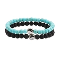 Yin Yang beaded bracelet set with turquoise style and black lava stones for couples - Turquoise & Lava Stone
