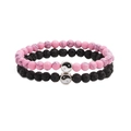 Stone bead bracelet set featuring pink turquoise and black lava rock with Yin Yang charm - Pink Turquoise and Lava Stone