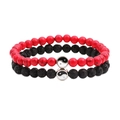 Yin Yang beaded bracelet set with red turquoise and black lava stone for couples - Red Turquoise & Lava Stone