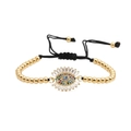 Verstellbares Kupfer-Perlenarmband mit bösem Auge und bunten Zirkoniasteinen - Gold