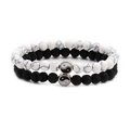 Yin Yang beaded bracelet set with white turquoise and black volcanic lava stone - White Turquoise And Lava Stone