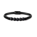 Men's 8mm braided black leather bracelet with volcanic stones and magnetic clasp - Volcano
