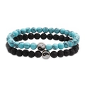 Minimalist Yin Yang bead bracelet set with turquoise and black lava stones for couples - Blue Turquoise and Lava Stone