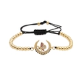 Verstellbares gewebtes Armband mit Goldperlen und bunten Zirkonia Schmetterling Mond - Gold