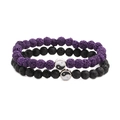 Detail of yin yang charms on purple and black volcanic stone beaded bracelets - Purple Lava Stone and Lava Stone