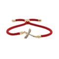 Bracciale regolabile in corda rossa con ciondolo a libellula dorata e zirconi multicolori - Libellula