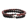 Yin Yang beaded bracelet set with tiger eye stones and black lava rocks for couples - Red Tiger Eye + Lava Stone