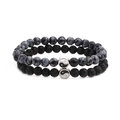Lava stone and marble beaded bracelets set with Yin Yang charms for couples - Map Stone and Lava Stone