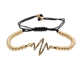 Verstellbares gewebtes Armband mit buntem Zirkon Herzschlag Anhänger und Goldperlen - Gold