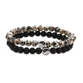 Detail of beaded yin yang bracelets with lava stones and spotted stones set - Dalmatian Stone & Volcanic Rock