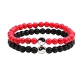 Matte black and red beaded bracelet set with Yin Yang charms for couples - Red Turquoise