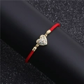 Bracciale regolabile in corda rossa con ciondolo a cuore in zirconi colorati - Stile Cuore (B0035)