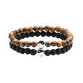 Tiger eye and matte black stone beaded bracelets set with yin yang balance charms - Yellow Tiger Eye