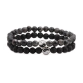 Detail of lava rock and tiger eye beads with Yin Yang symbol on the double bracelets - Flash Stone + Lava Stone