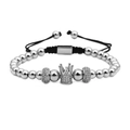 Herren Kronen-Perlenarmband mit Mikro-Zirkonia und silbernen Kupferperlen im Set - Platin
