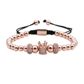 Herren Armband Roségold Krone mit CZ-Mikropavé Perlen und verstellbarer Kordel - Roségold