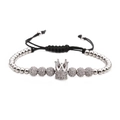 Herren Kronenperlen-Armband mit silbernen Zirkonia-Kugeln und verstellbarer Kordel - Platin