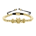 Goldenes gewebtes Kronenarmband mit Mikrozirkonia und verstellbarer schwarzer Kordel - Gold