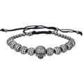 Bracciale intrecciato regolabile con teschio in zircone micro-pavé e perline metalliche - Teschio Nero