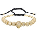 Adjustable woven bracelet with gold skull charm and micro-pave cubic zirconia beads - Gold Skull