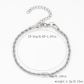 Détail d'un bracelet chaîne torsadée argentée de 3mm avec fermoir mousqueton et extension - Chaîne Torsadée-Couleur Acier【3mm de Large】17+5cm