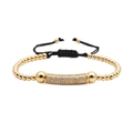 Pulsera tejida ajustable con cuentas doradas y detalles de circonitas micro-pave - Oro Circona Blanca