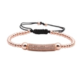 Pulsera ajustable de cuentas de oro rosa con tubo de circonitas y cordón tejido negro - Oro rosa con circonita blanca