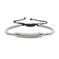 Pulsera ajustable para hombre con cuentas plateadas y tubo de circonitas en cordón negro - Circonia Blanca Chapado en Platino