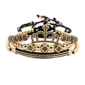 Élégant ensemble de 4 bracelets couronne en or et noir avec breloques micro-pave - Or Zirconia Noir