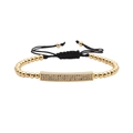 Verstellbares Goldperlenarmband mit buntem Zirkonia-Stab und schwarzer Kordelzug - Gold