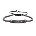 Pulsera de cuentas para hombre con barra de circonitas micro-pavé y cordón ajustable - Circón Blanco Negro