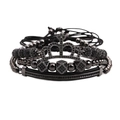 Herren Armband-Set mit Krone und Zirkonia-Perlen aus schwarzem Metall und Seil - Schwarz Schwarzer Zirkonia
