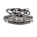 Dreiteiliges schwarzes Zirkon-Kronenarmband-Set mit Metallperlen und Kordelzug - Weißgold Schwarzer Zirkonia
