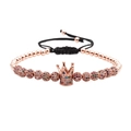 Bracelet couronne en or rose avec perles en zircone multicolores et cordon réglable - Or rose