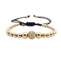 Verstellbares Webarmband mit 10mm Pavé-Zirkonia-Ball und vergoldeten Perlen - Gold Weißer Zirkon