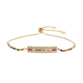 Bracciale bolo con zirconi colorati pietre arcobaleno e catena scorrevole placcata in oro - Rettangolare