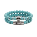 Ensemble de bracelets en perles turquoise avec crâne argenté et breloques en métal ajouré - Ensemble Double Couche / Set