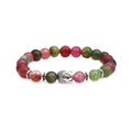 Agate stone Buddha head bracelet with colorful cracked beads and silver metal spacers - Buddha Head Style