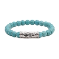 Bracelet élastique en perles turquoise avec breloque cylindre argenté style vintage - Style Tube Unique / Tube Incurvé