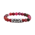 Beaded agate stone bracelet set with vintage silver hollow metal tube for men and women - Curved Tube Style