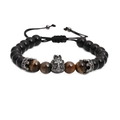 Men's beaded bracelet with black onyx, tiger eye stones and silver lion head charm - Crown Lion Head Style